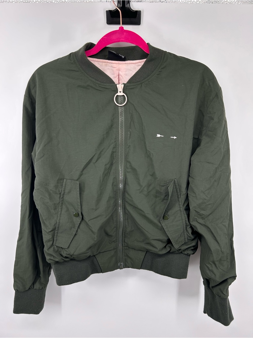 The Upside Olive Green Bomber Jacket with Ring Zip